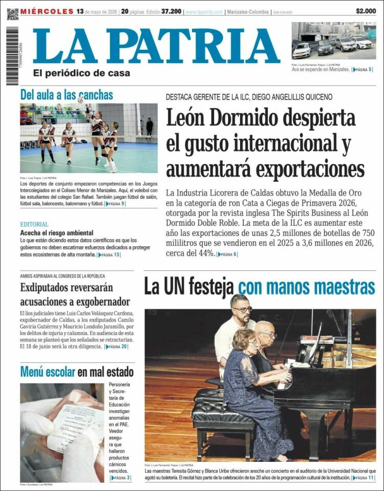 Portada de La Patria · 13 may 2026