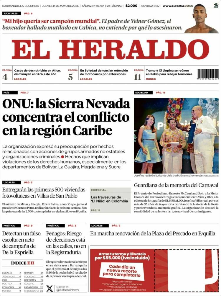Portada de El Heraldo · 14 may 2026
