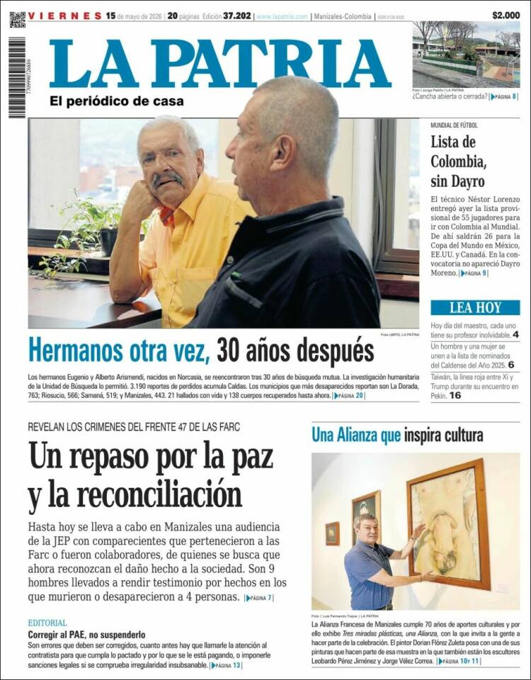 Portada de La Patria · 15 may 2026