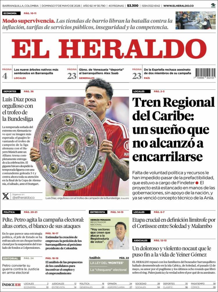 Portada de El Heraldo · 17 may 2026