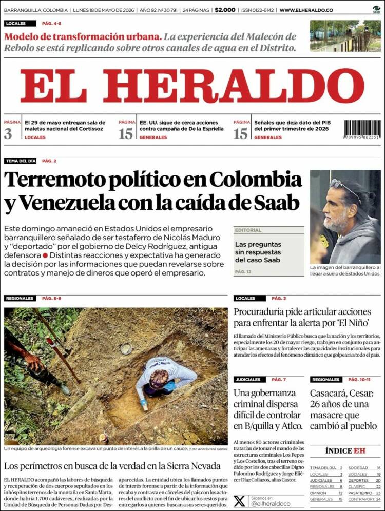 Portada de El Heraldo · 18 may 2026